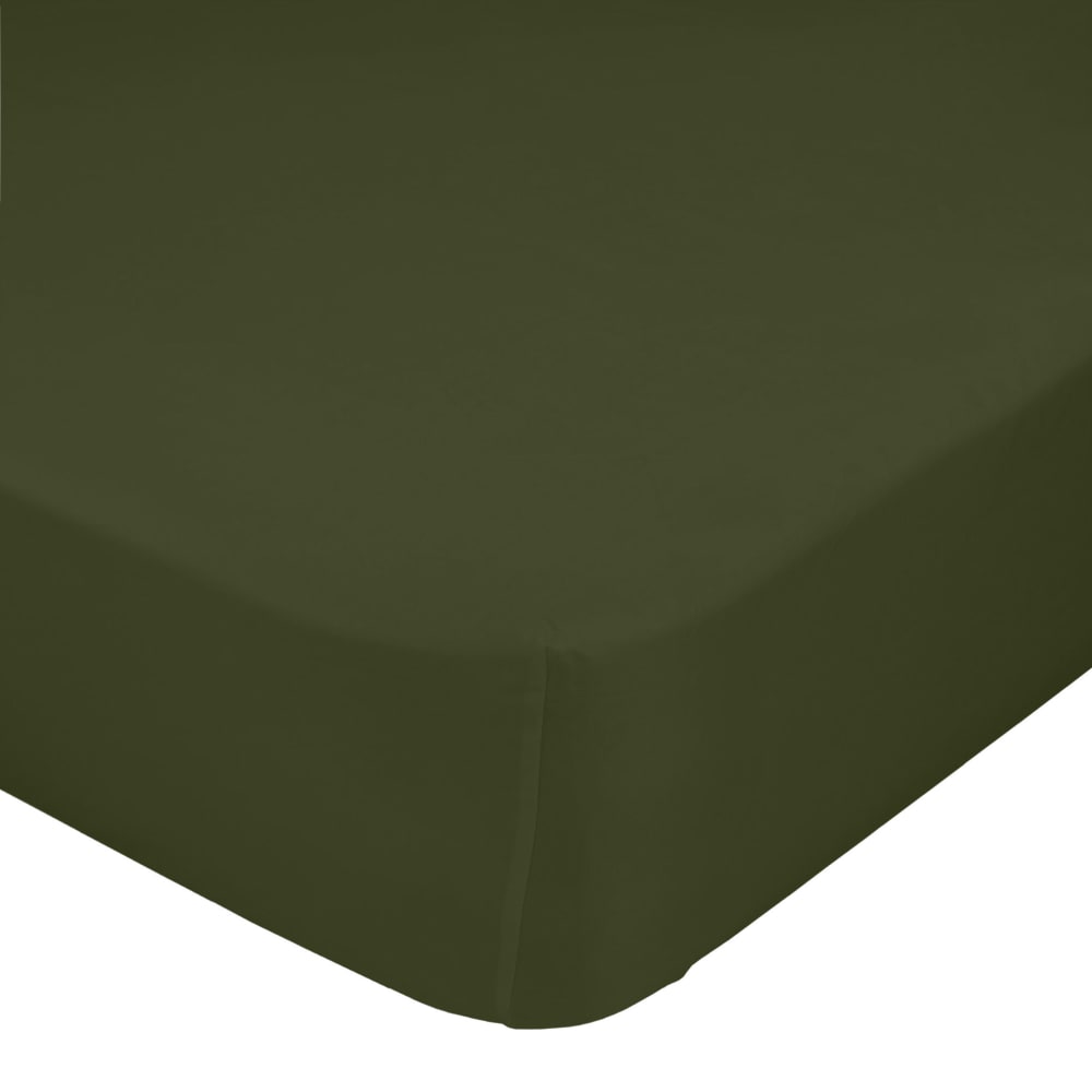 Drap-housse 100% Coton Olive verte 180x200x32 cm