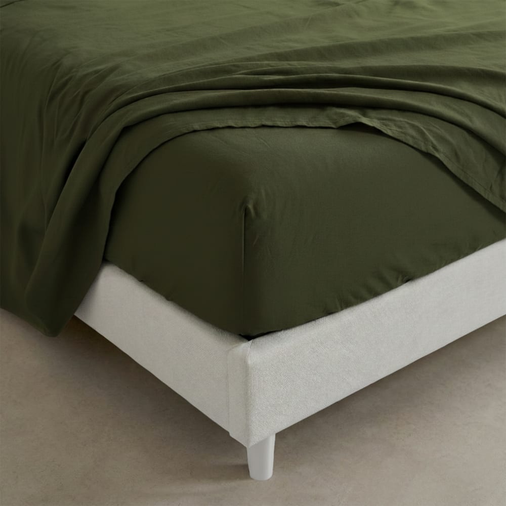 Drap-housse 100% Coton Olive verte 180x200x32 cm — vue 3