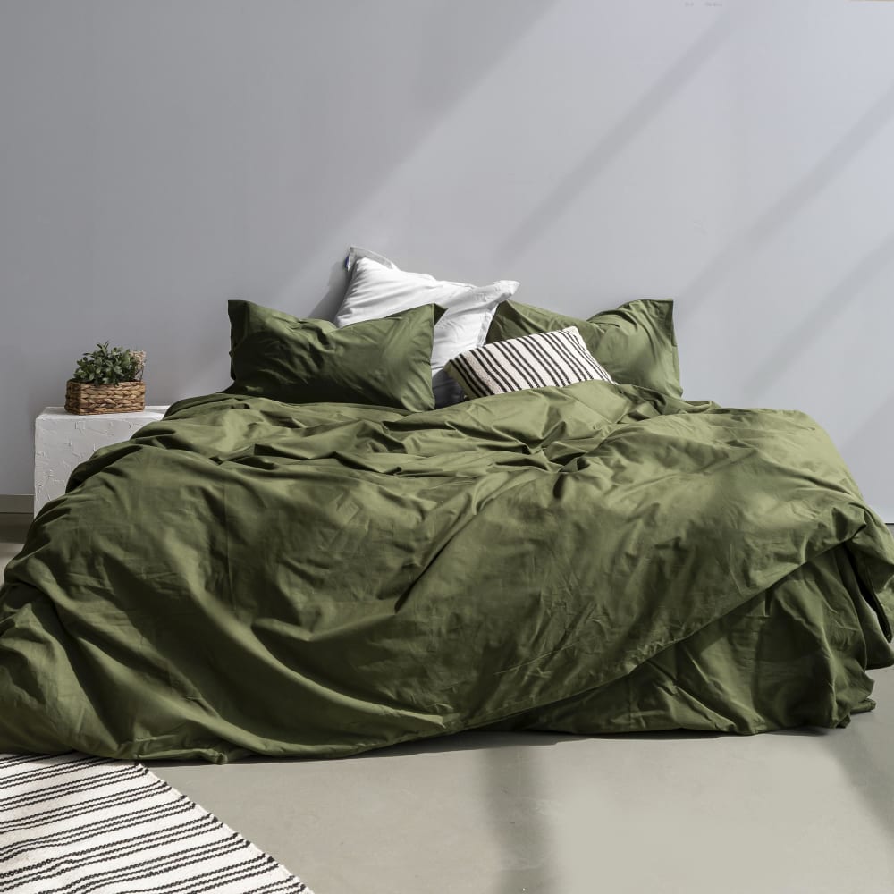Housse de couette 100% Coton Olive verte 220x220 cm