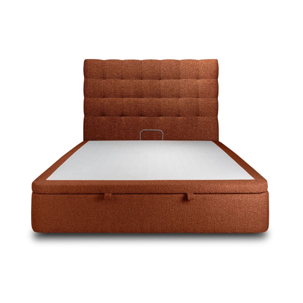 Lit coffre avec tête de lit capitonnée Bouclette Terracotta 200x200