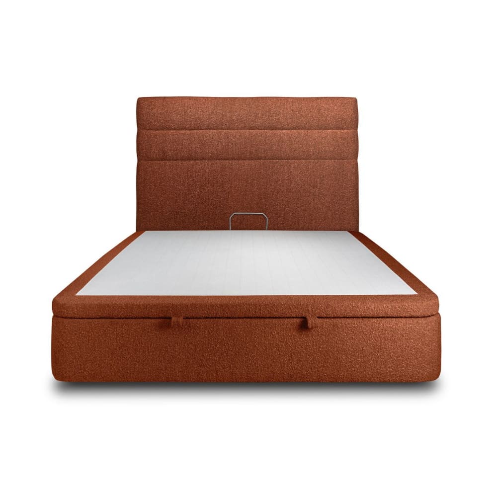 Lit coffre avec tête de lit lignes Bouclette Terracotta 140x190