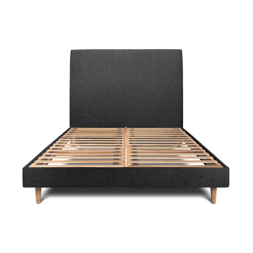 Lit avec tête de lit tapissier tissu et sommier kit  Noir 140x200