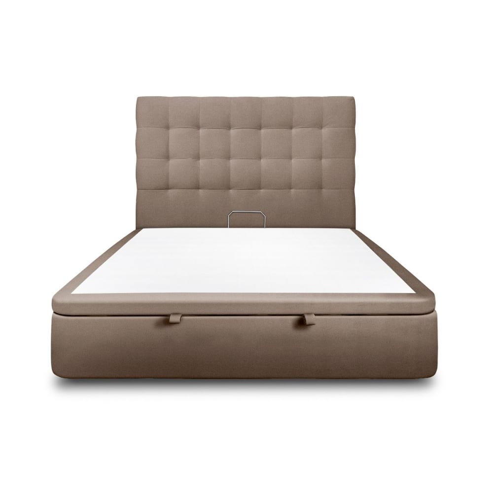Lit coffre avec tête de lit capitonnée Velours Taupe 180x200