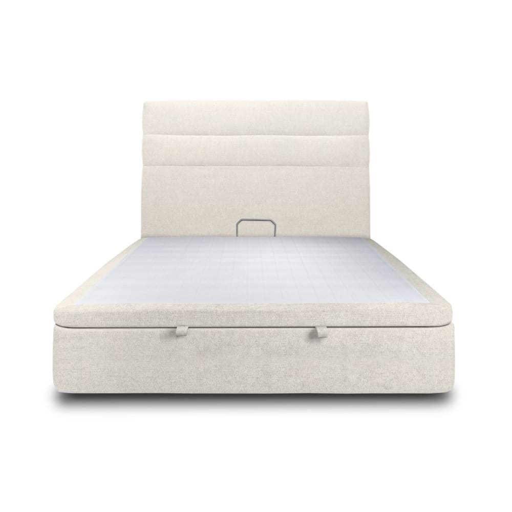 Lit coffre avec tête de lit lignes Tissu Beige clair 160x200
