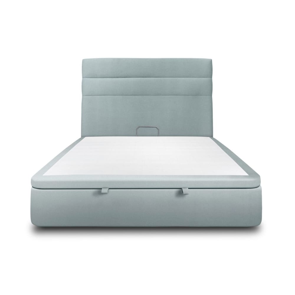 Lit coffre avec tête de lit lignes Velours Gris bleuté 160x200