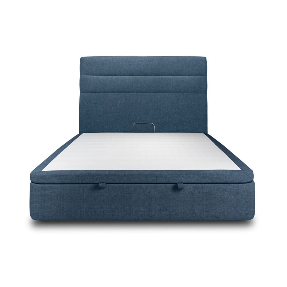 Lit coffre avec tête de lit lignes Tissu Bleu océan 140x190