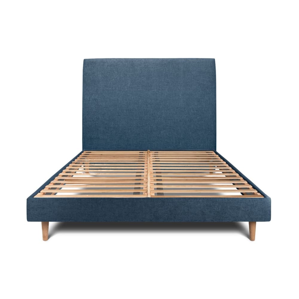 Lit avec tête de lit tapissier tissu et sommier kit  Bleu océan 160x20