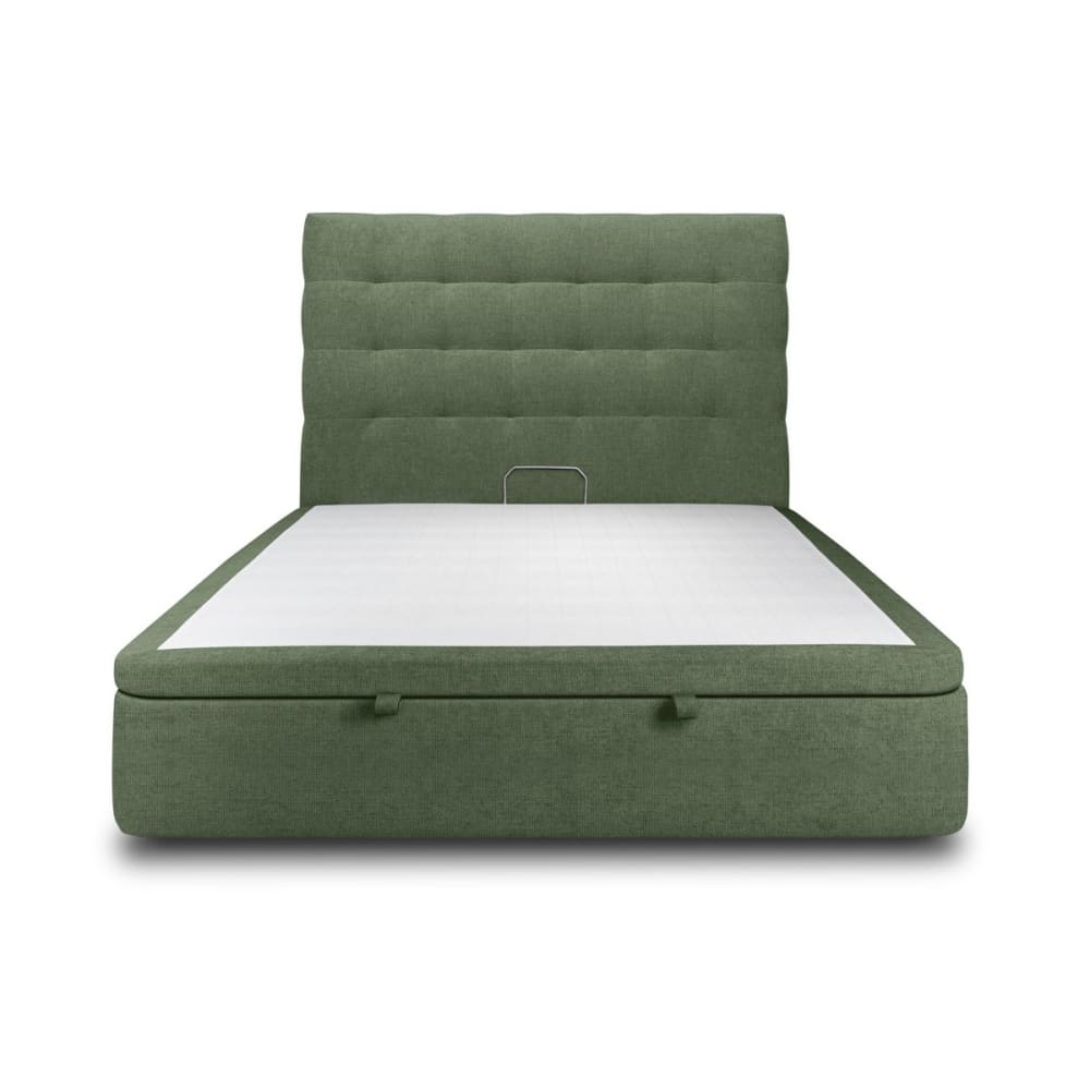 Lit coffre avec tête de lit capitonnée Tissu Vert kaki 180x200