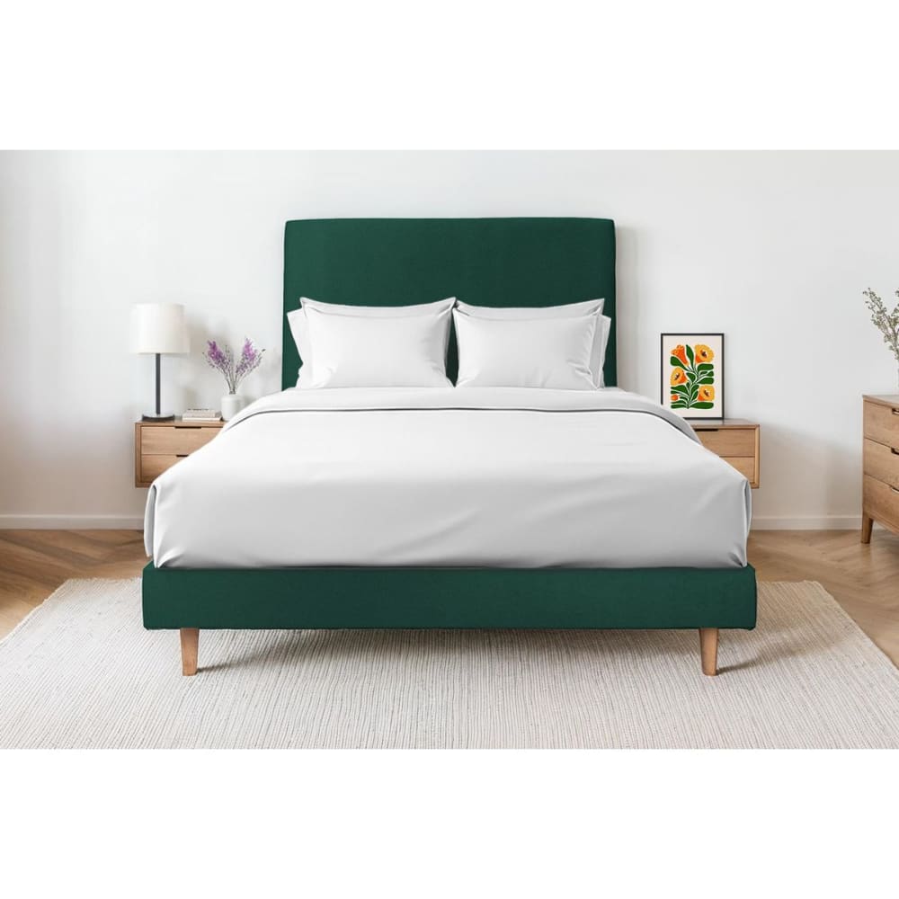 Lit avec tête de lit tapissier velours et sommier kit vert 180x200 - Maisons du Monde