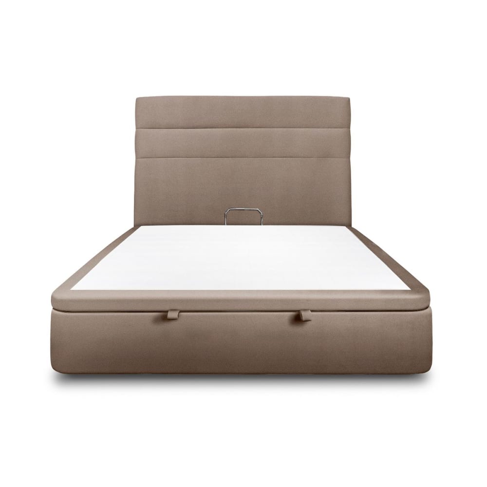 Lit coffre avec tête de lit lignes Velours Taupe 140x190