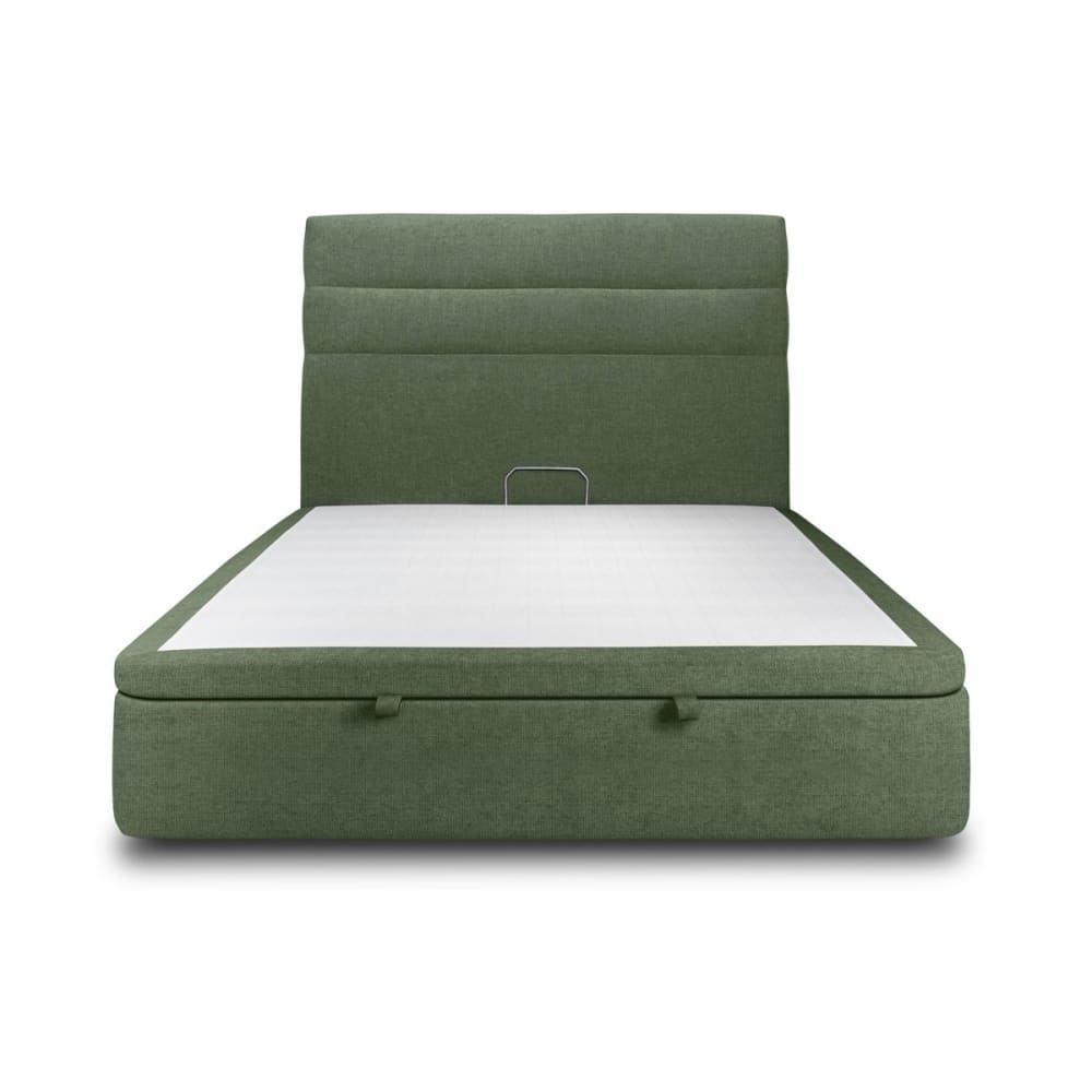 Lit coffre avec tête de lit lignes Tissu Vert kaki 140x200