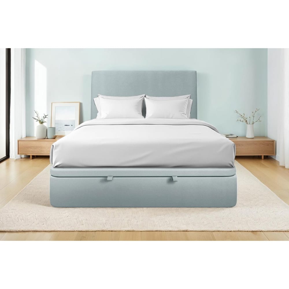 Sommier coffre velours gris bleuté 200x200 - Maisons du Monde