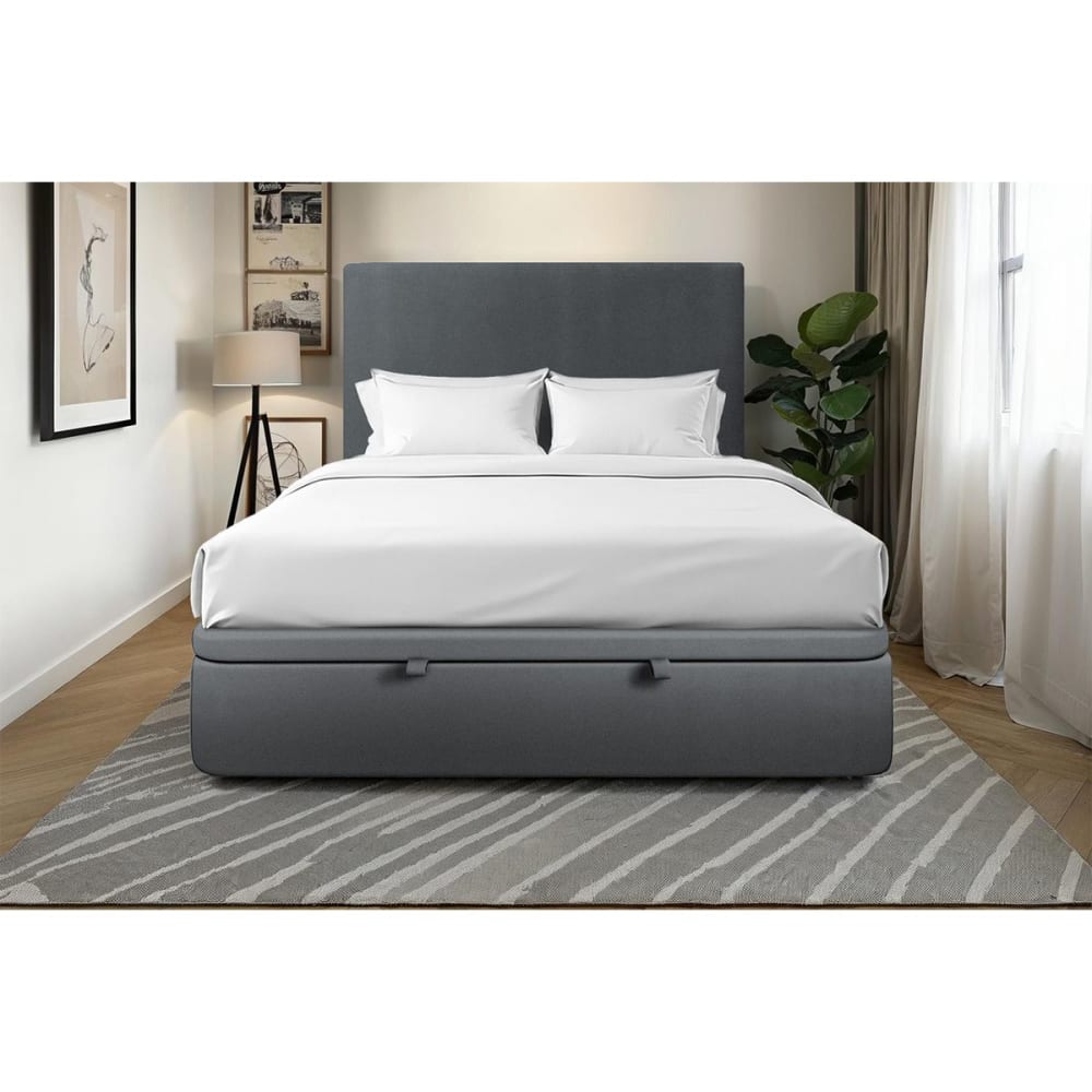Sommier coffre velours gris anthracite 140x190 - Maisons du Monde