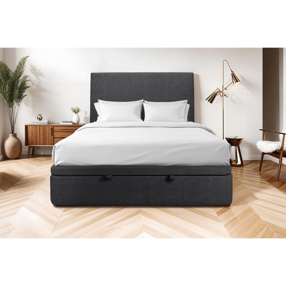 Sommier coffre tissu noir 200x200 - Maisons du Monde