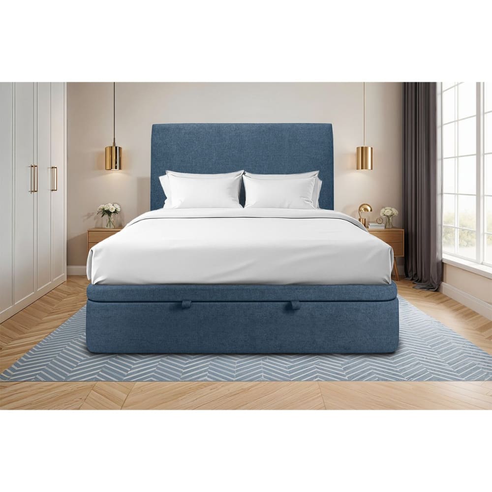 Sommier coffre tissu bleu océan 200x200 - Maisons du Monde