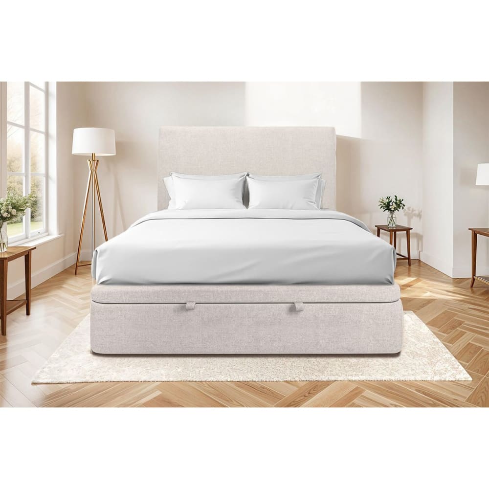 Sommier coffre tissu beige clair 200x200 - Maisons du Monde