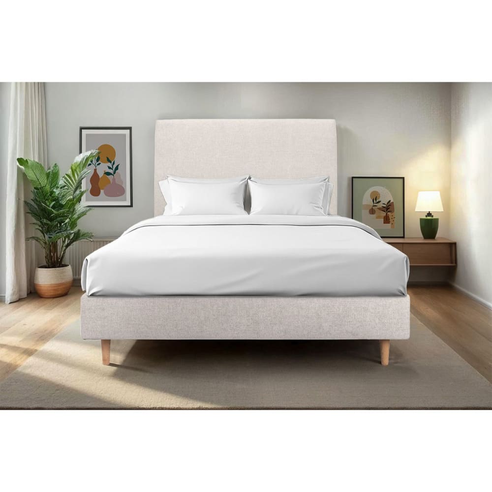 Sommier tapissier tissu beige clair 140x200 - Maisons du Monde