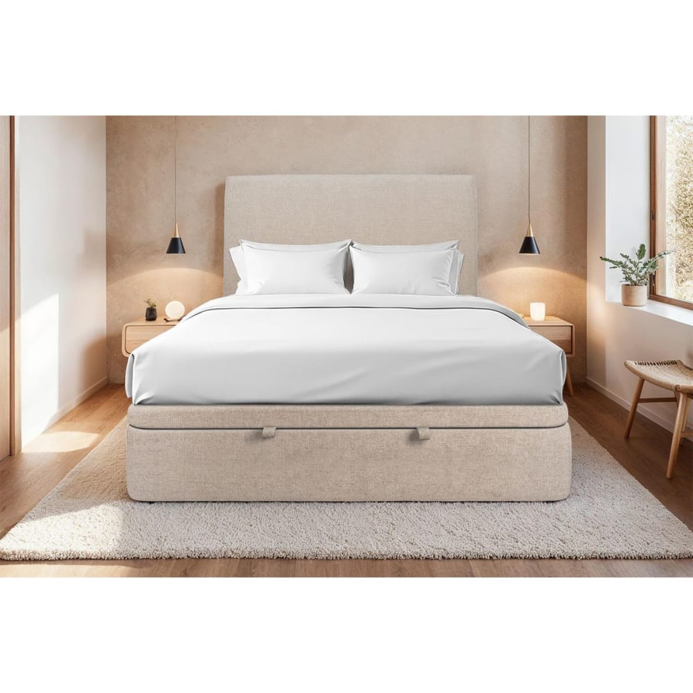 Sommier coffre tissu beige brun 180x200 - Maisons du Monde