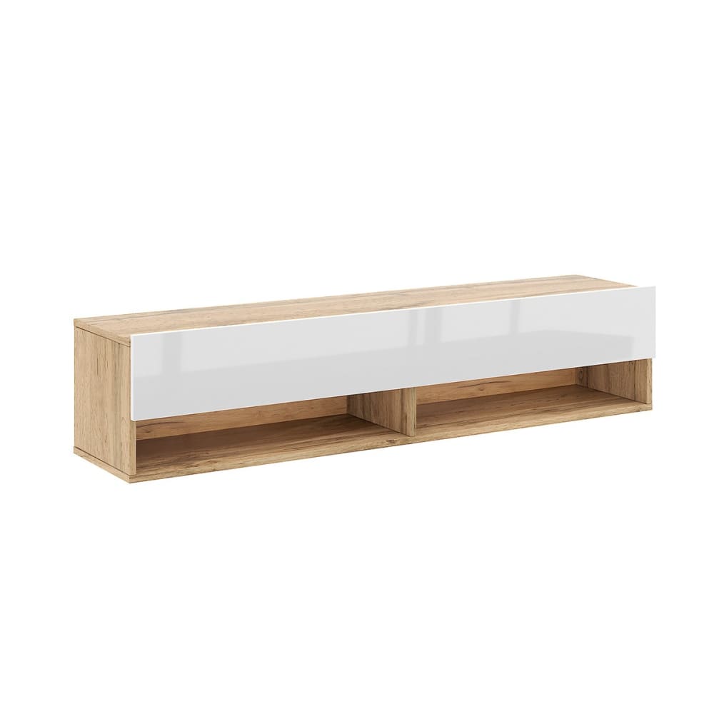 Meuble TV suspendu 1 porte abattant - L140 cm - Chêne artisan / blanc