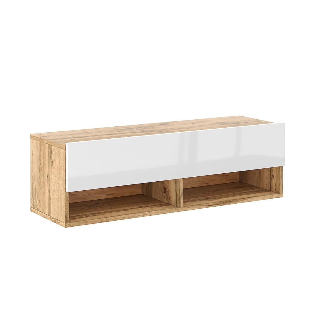 Meuble TV suspendu 1 porte abattant - L100 cm - Chêne artisan / blanc