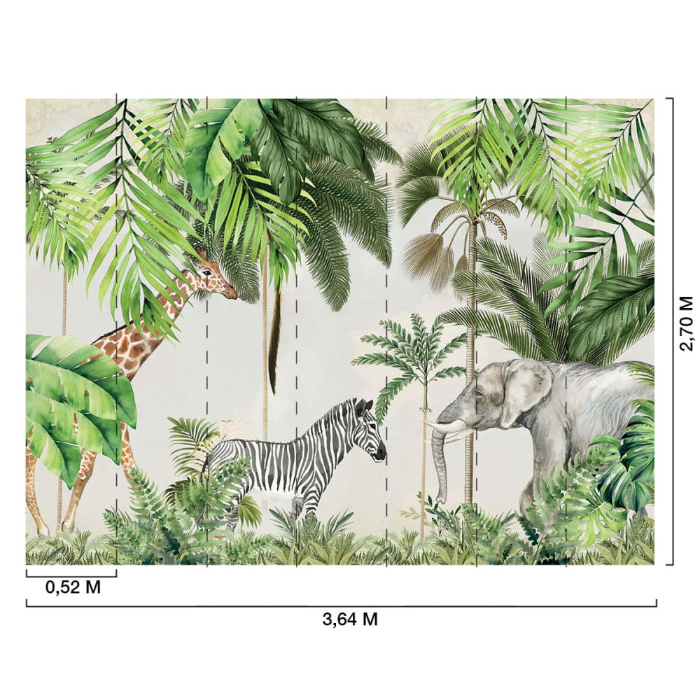 Papier peint enfant motif animaux de la jungle 364x270cm