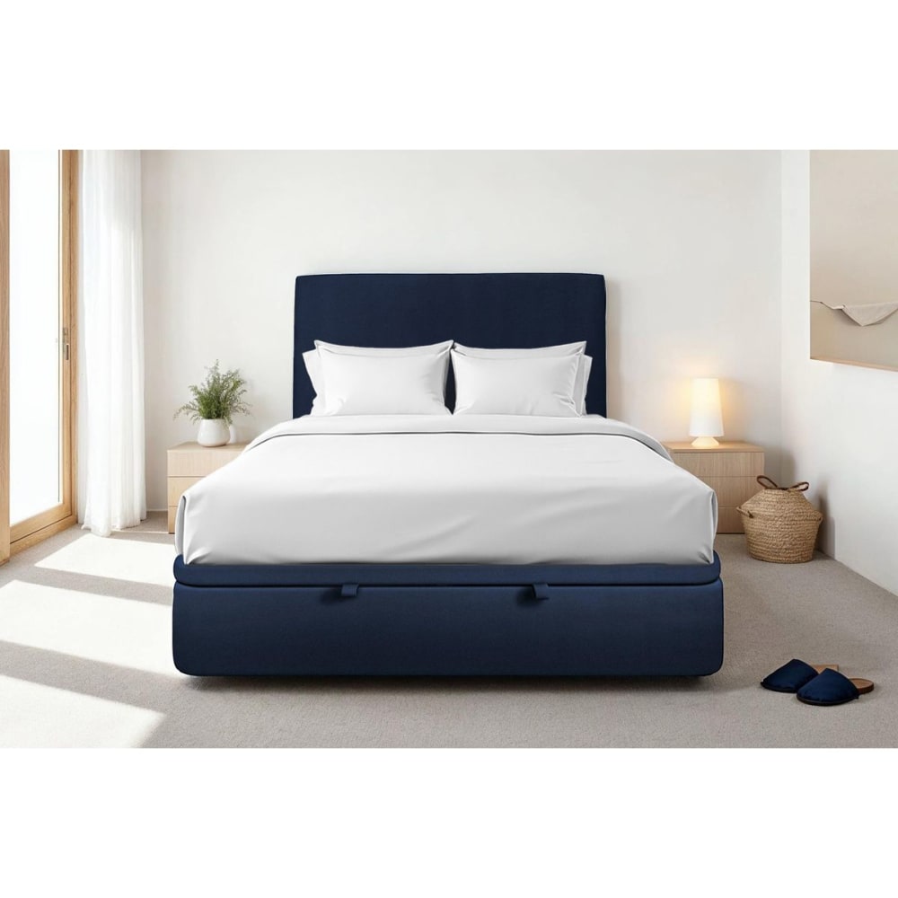 Sommier coffre velours bleu océan 140x190 - Maisons du Monde