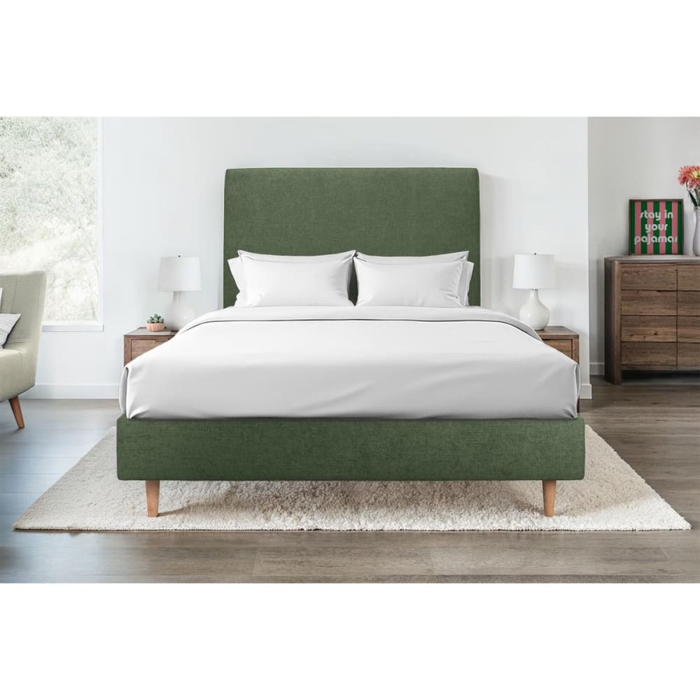 Sommier tapissier tissu  vert kaki 140x200 - Maisons du Monde