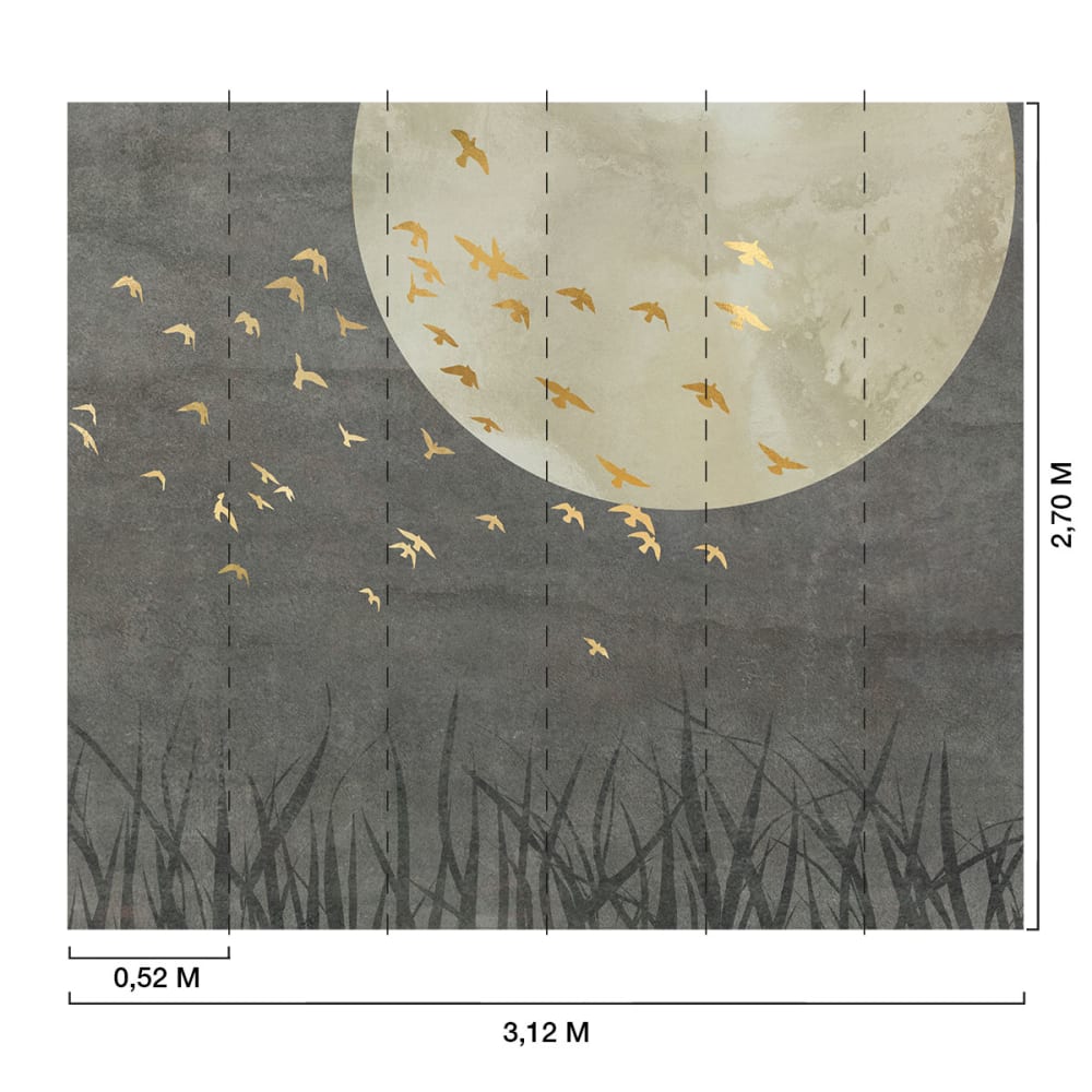 Papier peint motif oiseaux dorés 312x270cm — vue 3