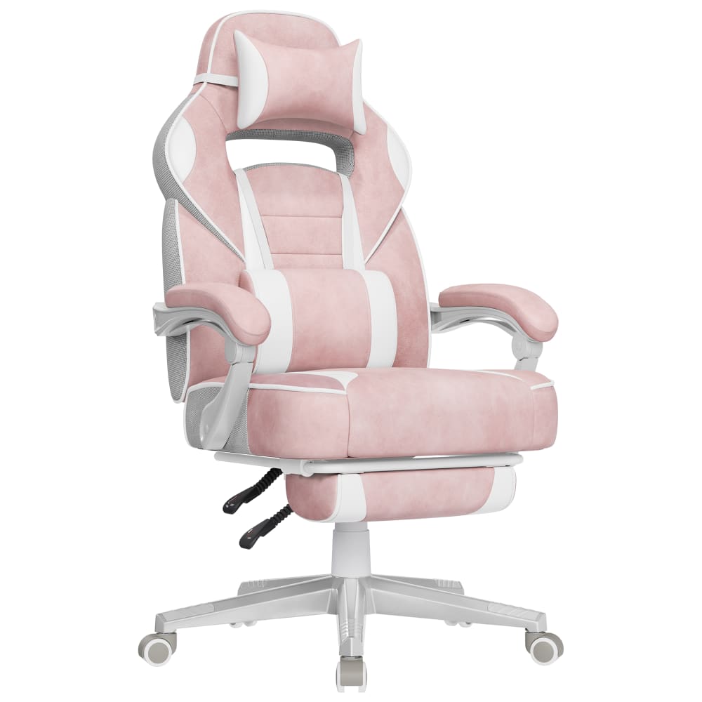 SONGMICS Chaise de jeu de bureau avec repose-pieds rose style contemporain Rose Acier - 70x126x50cm
