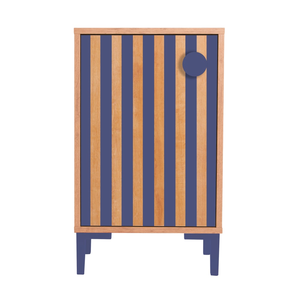 Table de chevet 1 porte couleur chêne et rayures bleues (RNT by Really Nice Things) - Image 1