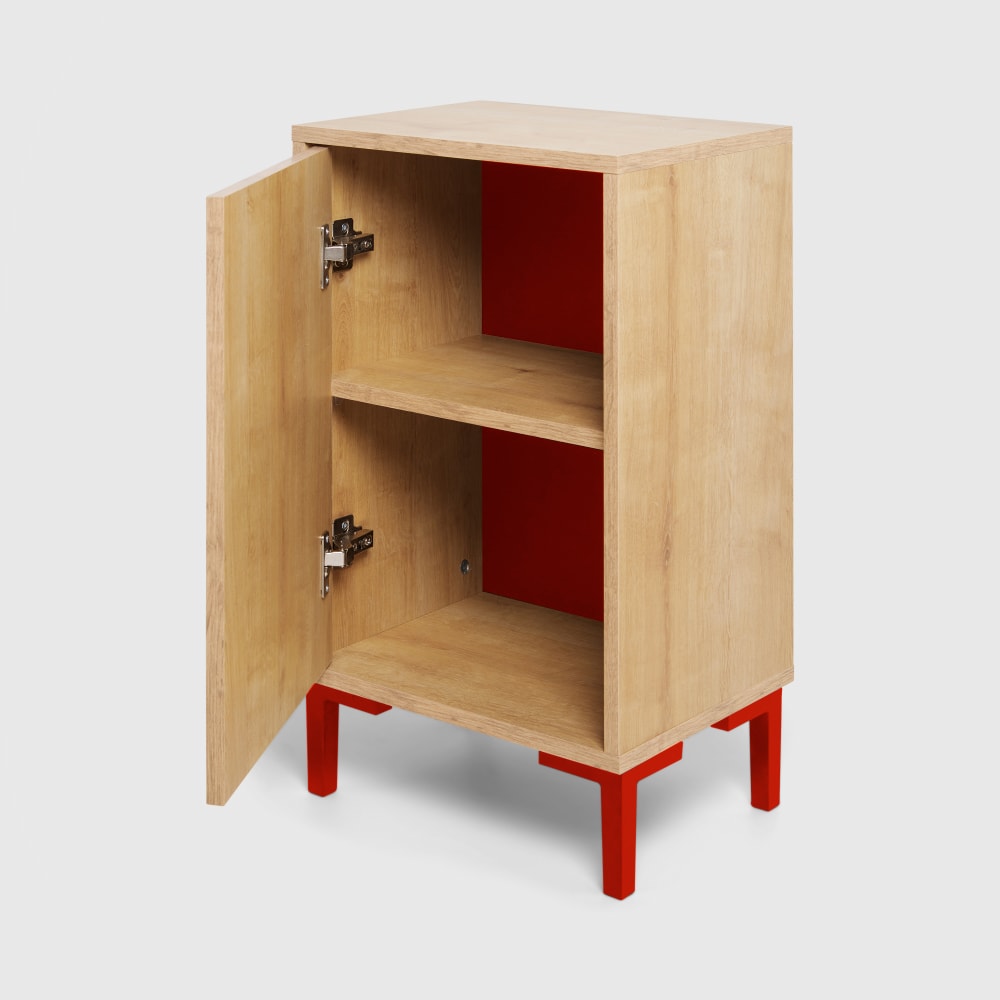 Table de chevet 1 porte couleur chêne et rayures rouges (RNT by Really Nice Things) - Image 3