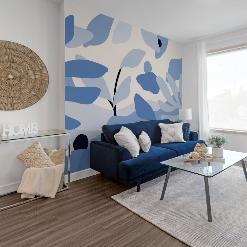 Acte Deco Panorama-Vliestapete mit Vegetationsmuster, Blau 300 x 250cm style modern Blau Öko-Tex Zertifikat Papier