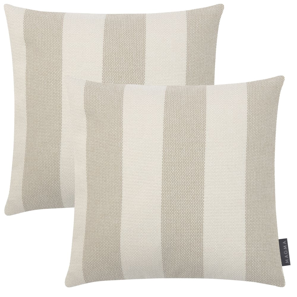 Magma Housses de coussin d'extérieur rayées sable -lot de 2 - 40x40 style classique chic Beige Pvc - Poly Chlorure De Vinyle
