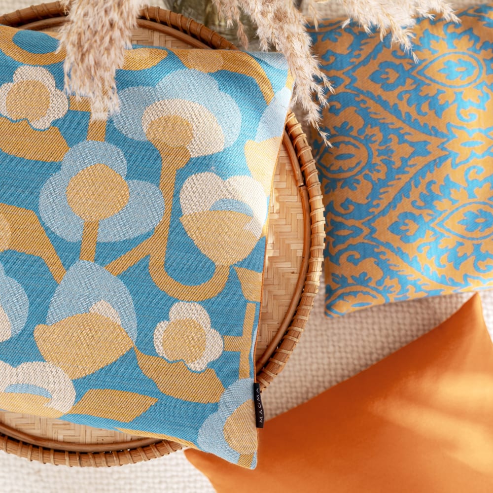 Housse de coussin jacquard coloré motif vintage bleu 45x45 - Maisons du Monde