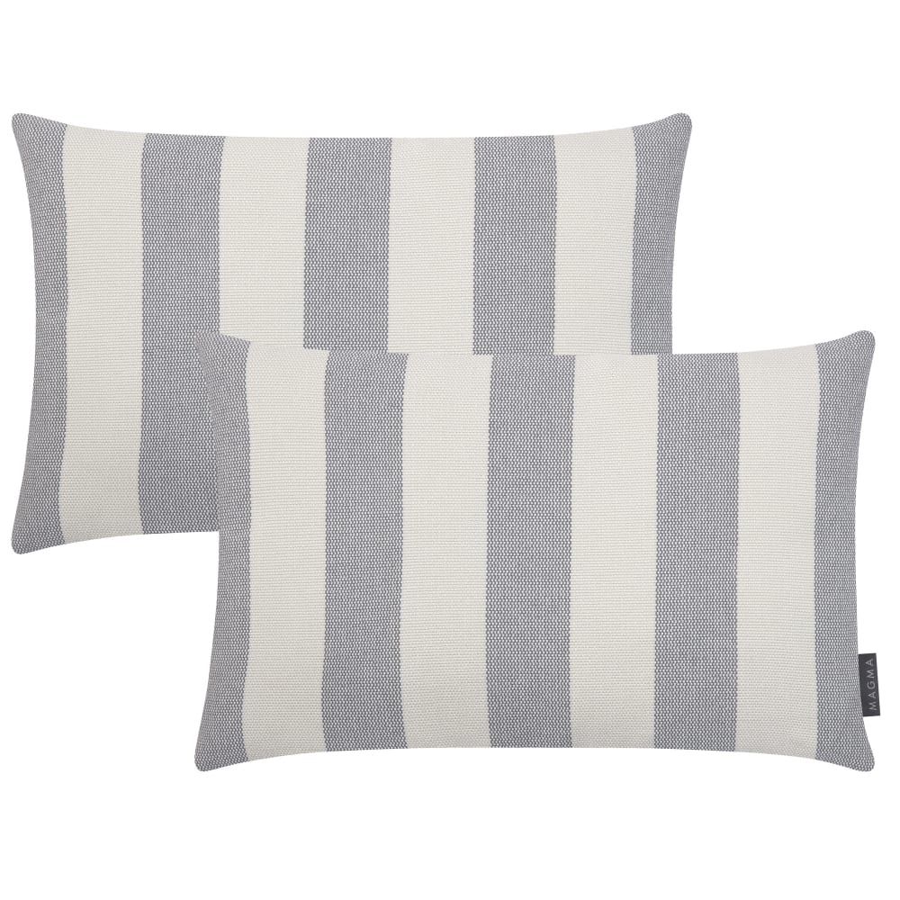 Magma Housses de coussin d'extérieur rayées gris -lot de 2 - 40x60 style classique chic - Pvc - Poly Chlorure De Vinyle