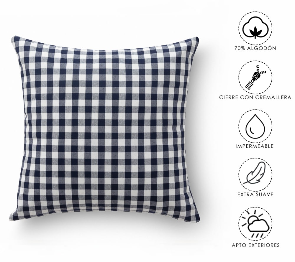 Lot 2 housse de coussin en coton à carreaux marine 45x45 cm — vue 4