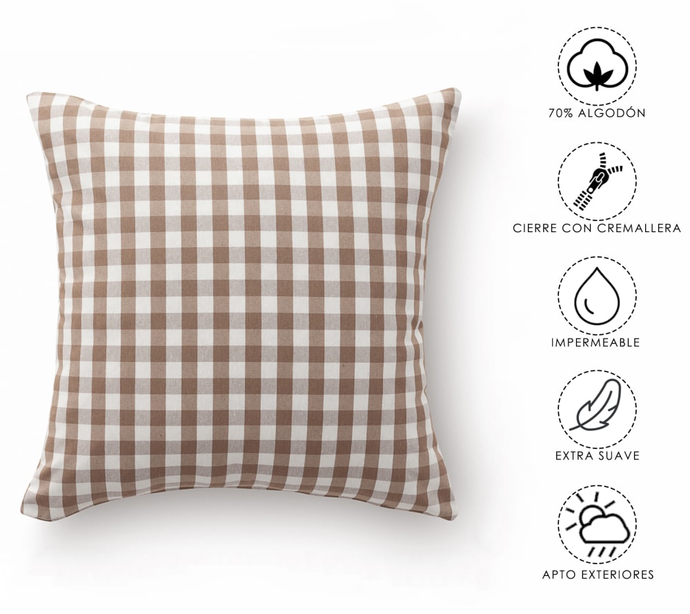 Lot 2 housse de coussin en coton à carreaux taupe 45x45 cm — vue 4