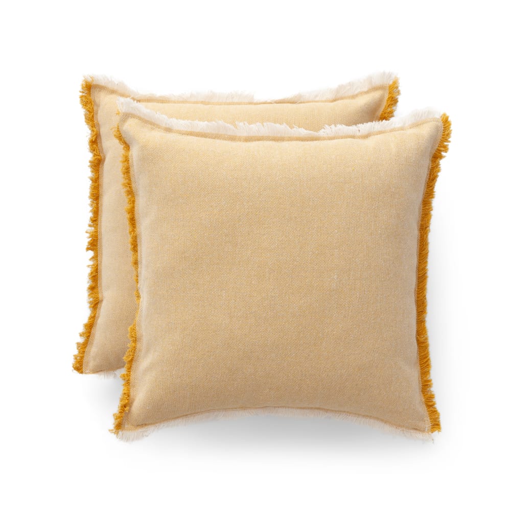 Lot de 2 housses de coussin avec franges jaune 50x50 cm