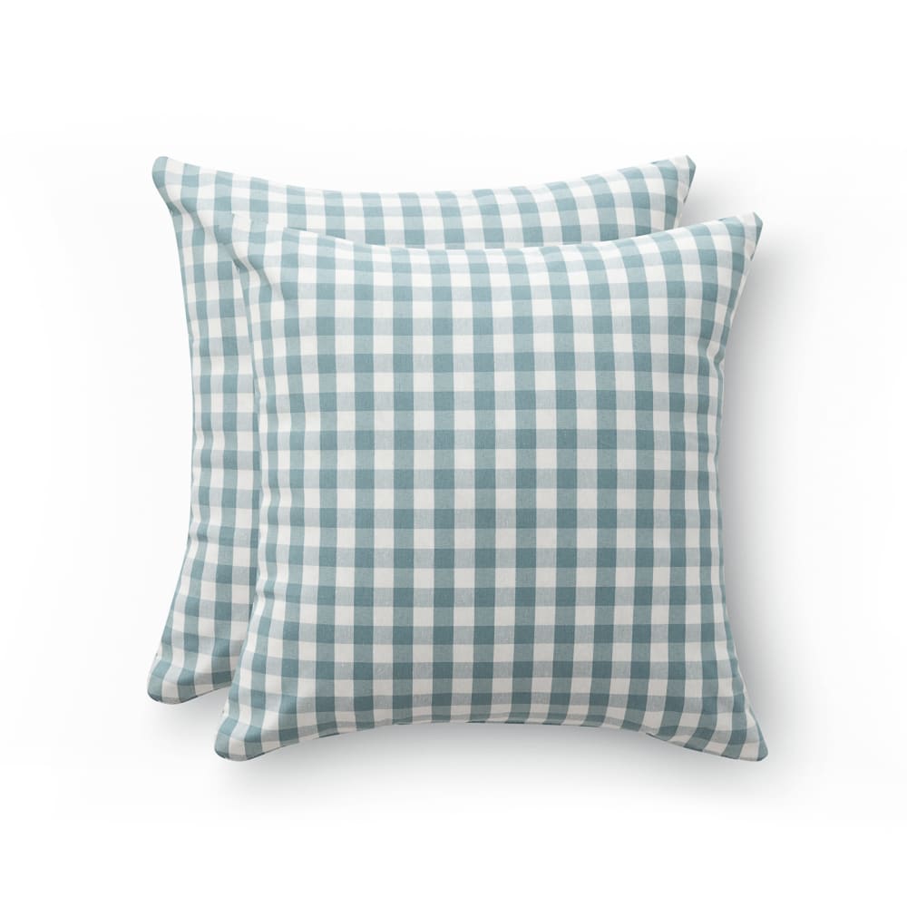 Lot 2 housse de coussin en coton à carreaux aqua marine 45x45 cm