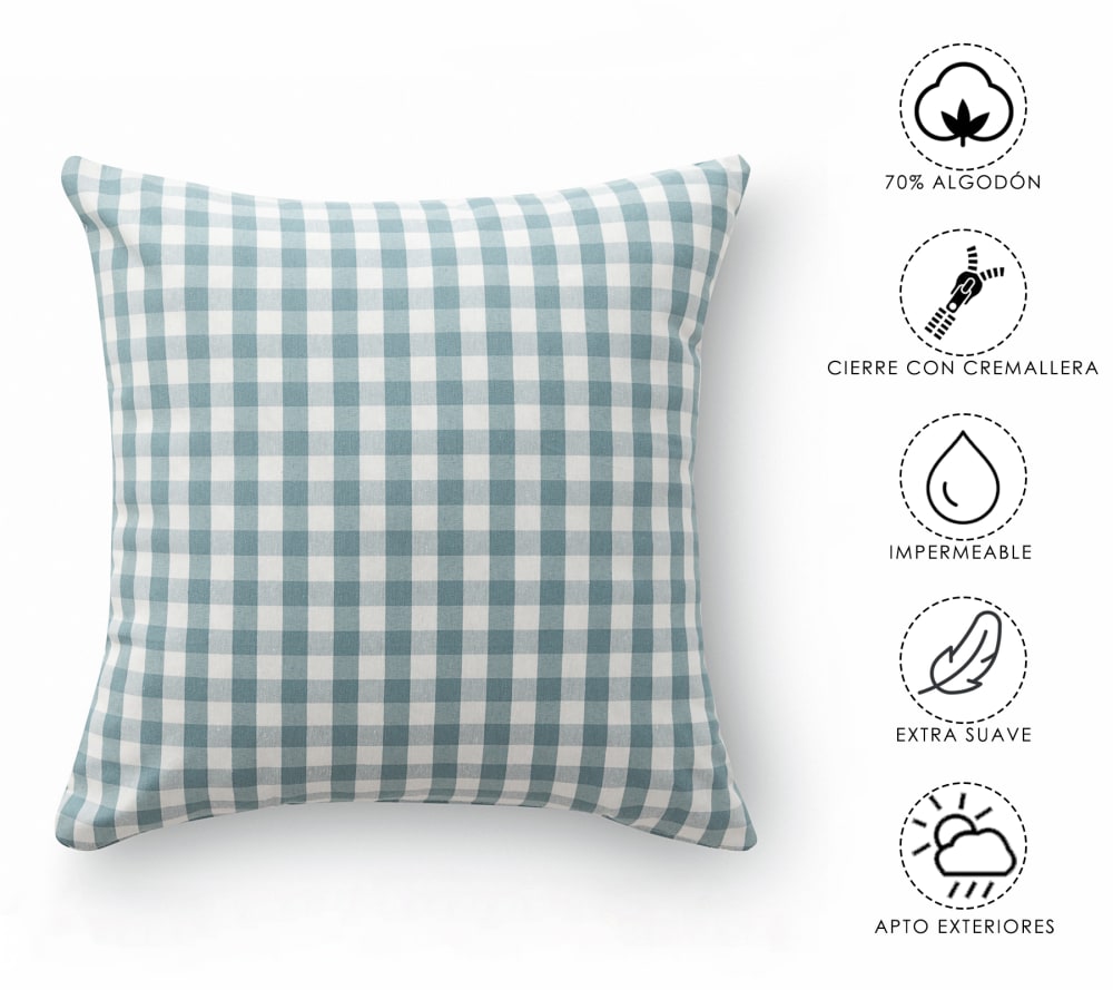 Lot 2 housse de coussin en coton à carreaux aqua marine 45x45 cm — vue 4