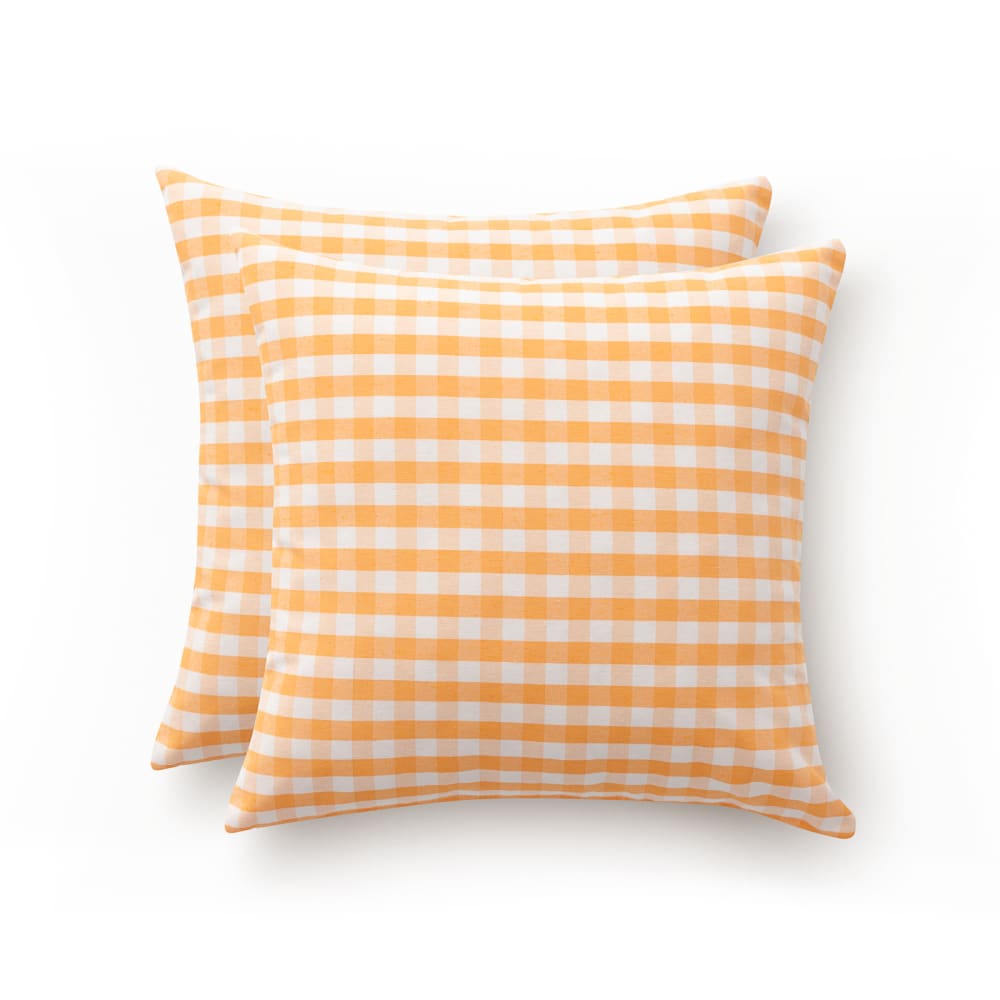 Lot 2 housse de coussin en coton à carreaux jaune 45x45 cm