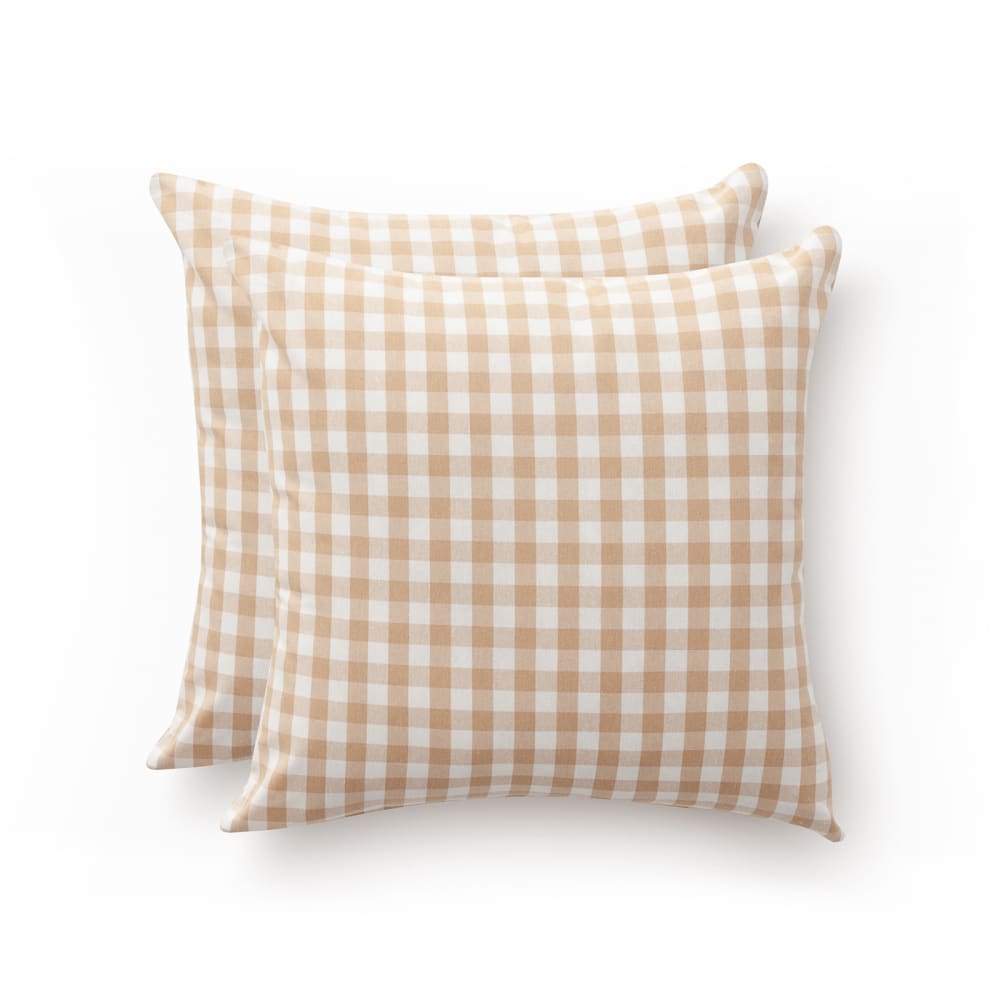 Lot 2 housse de coussin en coton à carreaux beige 45x45 cm