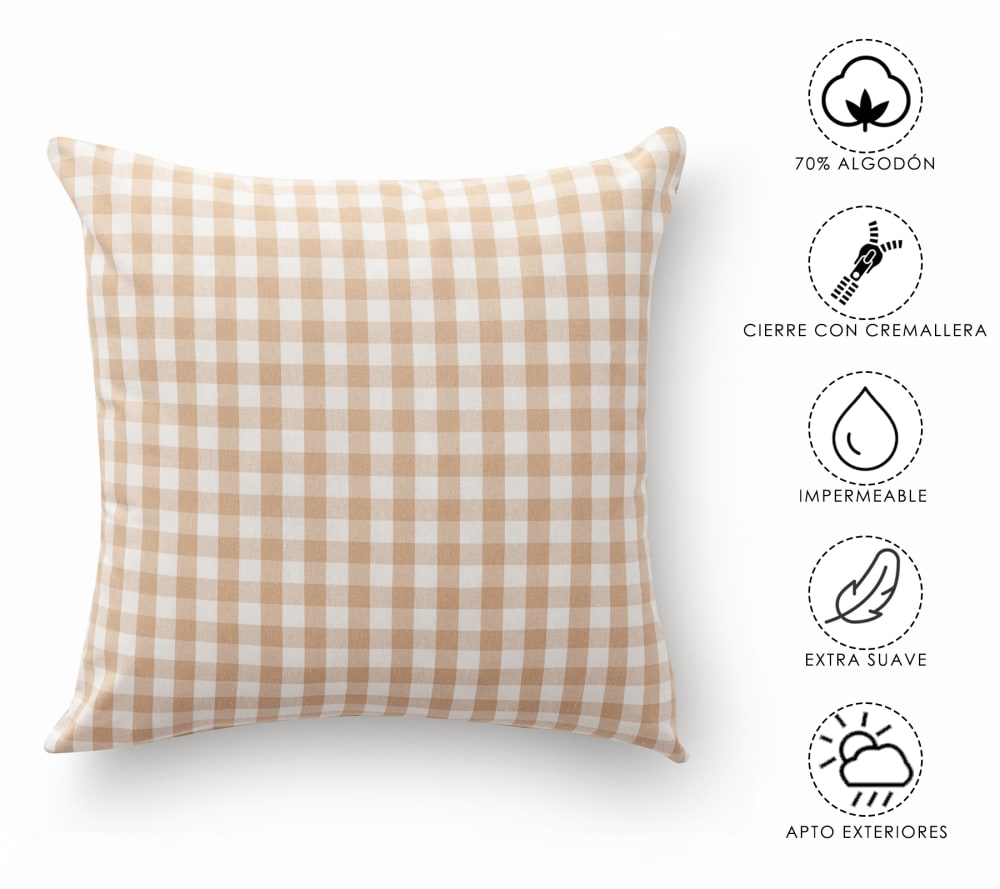 Lot 2 housse de coussin en coton à carreaux beige 45x45 cm — vue 4
