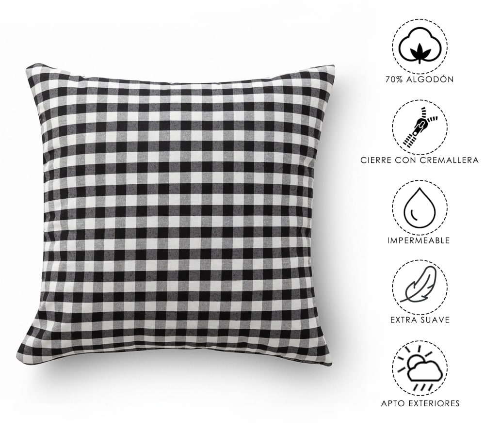 Lot 2 housse de coussin en coton à carreaux noir 45x45 cm — vue 4