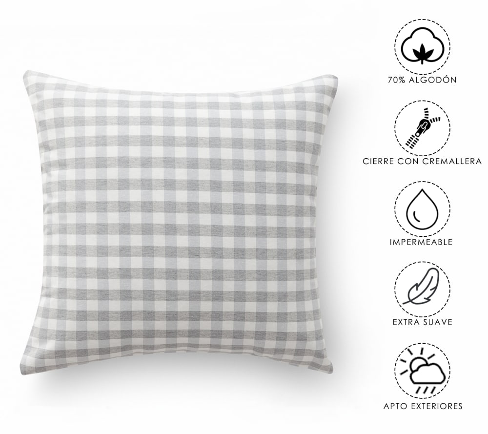 Lot 2 housse de coussin en coton à carreaux gris clair 45x45 cm — vue 4
