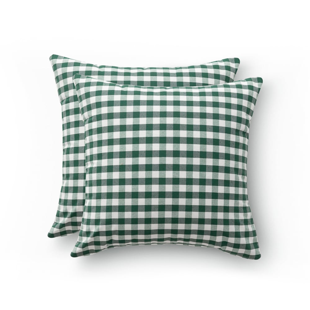 Lot 2 housse de coussin en coton à carreaux vert 45x45 cm