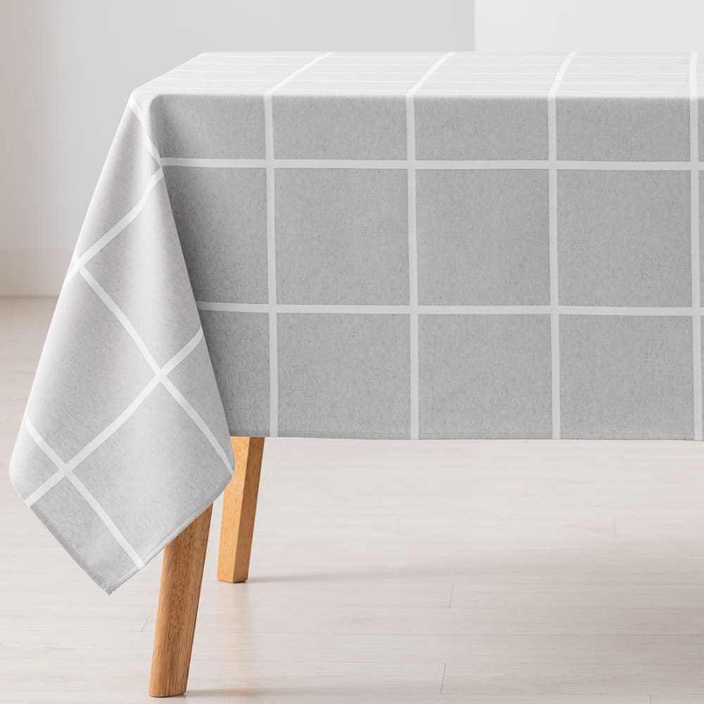 Nappe en coton jacquard antitaches à carreaux gris clair 140x180cm