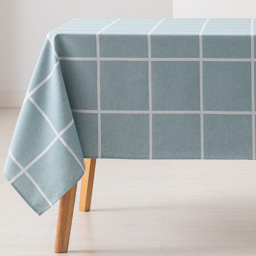 Nappe en coton jacquard antitaches à carreaux aqua marine 140x100cm