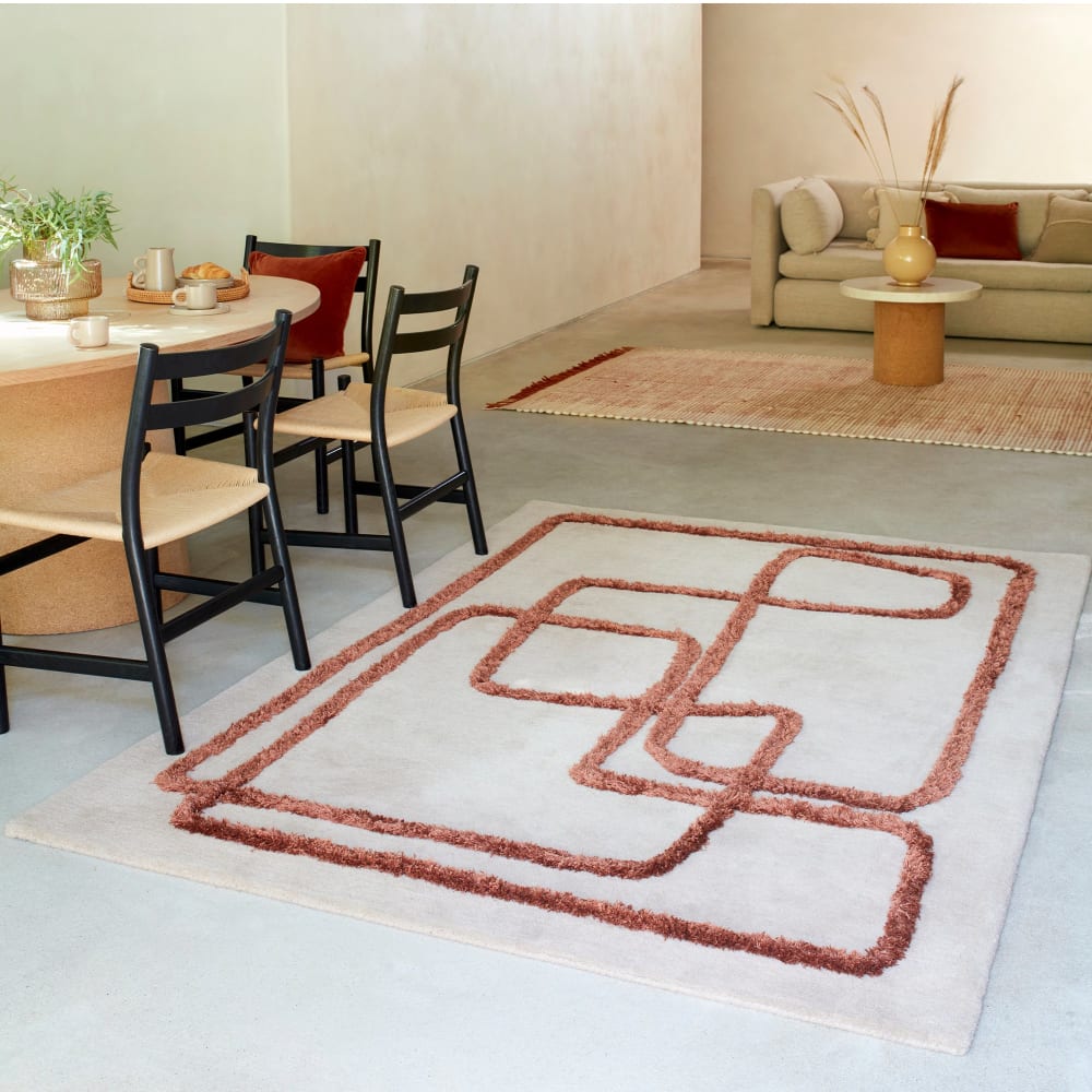 Novatrend Moderner Wohnzimmerteppich aus Wolle rot 200x300 cm - Wolle
