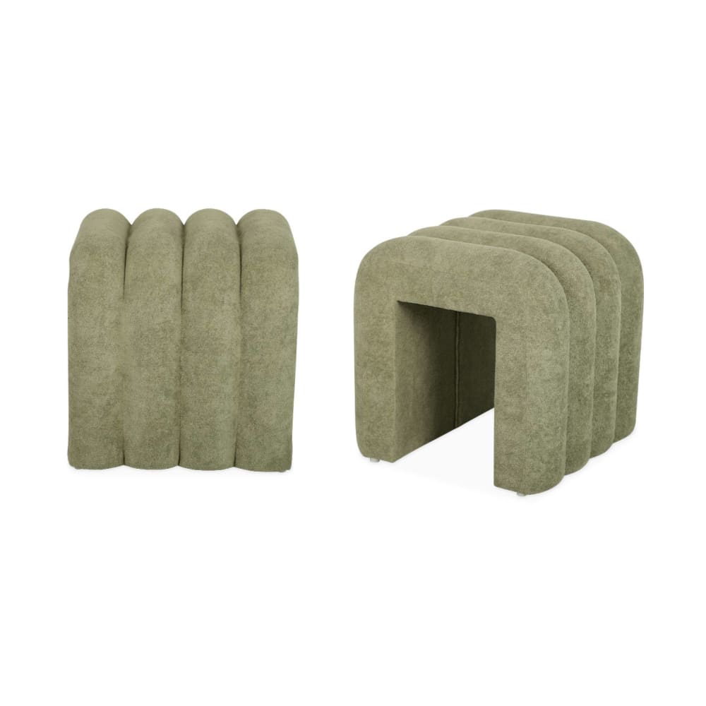 Set de 2 poufs contemporains en tissu vert